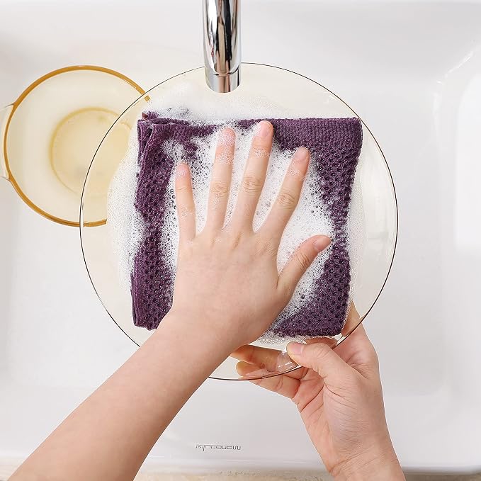 Homaxy 100% Cotton Waffle Weave Kitchen Dish Cloths 6-Pack, Purple | 12 x 12 Inches, Ultra Soft Absorbent Dish Towels, Quick Drying Dish Rags with Hanging Loop