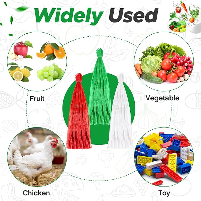 Windyun 1000 Pcs 20 Inch Mesh Bags for Vegetables Mesh Produce Bag Reusable Nylon Netting Bulk, Fits Storage Egg Vegetable Seafood Fruits Grocery (Red, Green, White)