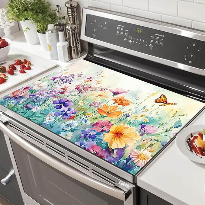 HOMETITUTE Wildflower Stove Top Cover 28x20 Butterfly Diatomite Mat