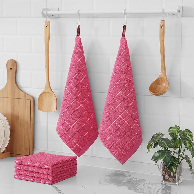 Homaxy 100% Cotton Terry Kitchen Towels, 12 Pack, Rose Red | Ultra Soft and Absorbent, Suitable for Drying and Washing Dishes