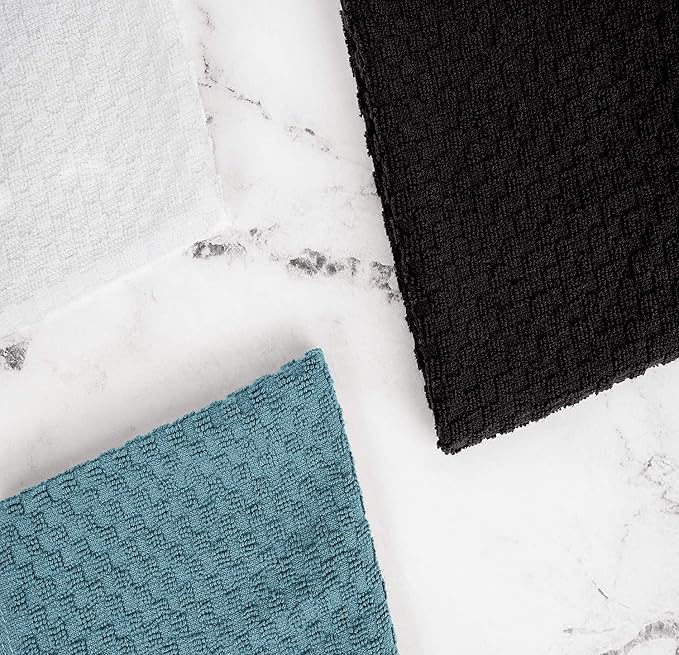 Super Absorbent Kitchen Towels 24 Pack - Premium 100% Cotton Kitchen Towels, 450GSM Thick Machine Washable Aqua Dish Towels for Kitchen Drying, Cleaning, Dobby Weave, Unmatched Quality