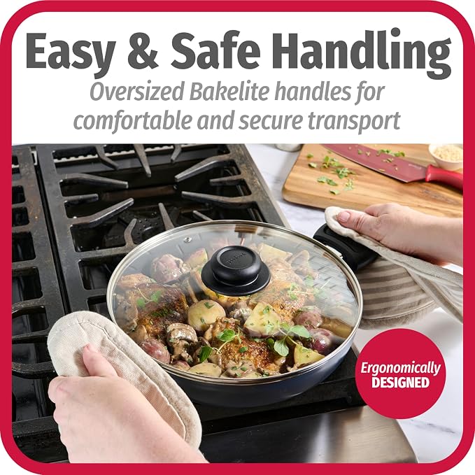 GoodCook Everyday 10.4-Inch Nonstick Cooking Pot with Lid, One Pot Meal Pan, Deep Casserole Dish, Aluminum Stockpot with Higher Walls, Ergonomic Handles, Even Heating, Black
