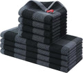 Homaxy Kitchen Towels and Dishcloths Set, Set of 8, Black & Grey | Bulk Cotton Waffle Weave Check Plaid Kitchen Towels, Super Soft and Absorbent Dish Cloths, 12 x 12 and 13 x 28 Inches