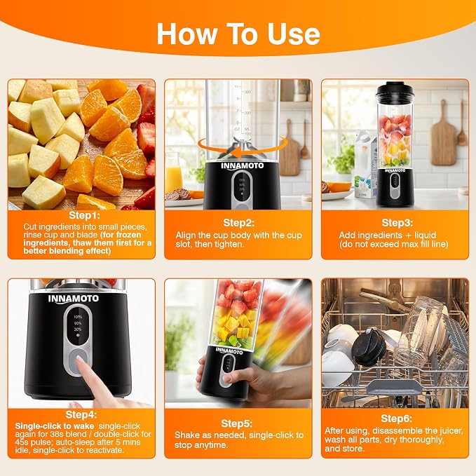 Personal Size Portable Blender Make Smoothies - 20oz Powerful Mini Blender | Small Blender with Large Capacity BPA-Free Juice Cup, Leak-proof Travel Lid, Freshly Squeezed in Gym/Picnic/Office/Home