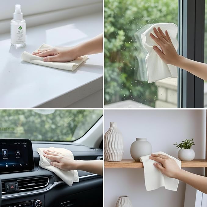 Flour Sack Shop Towels, Natural Cotton Cleaning Towels 14" x 12", Pack of 12 Reusable Absorbent Towels for Garage, Automotive, Workshop, Kitchen Cleaning, Polishing, Dusting & Multi-Purpose Use