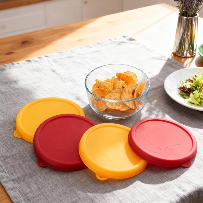 2 Cup Round Silicone Storage Cover Lids Replacement for Anchor Hocking and Pyrex 7200-PC Glass Bowls (Container not Included) (Red & Orange) 4 Pack