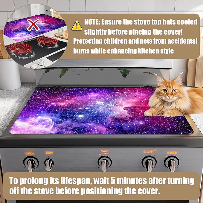 Purple Galaxy Space Stove Top Covers for Electric Stove, Electric Gas Stove Pad Heat Resistant Range Cooktop Protector for Home Decor Kitchen 28"x20"