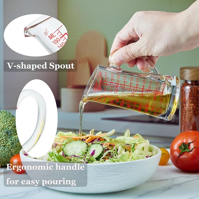Ackers Glass Measuring Cup 5 Oz/150ml Shot Glass Measuring Cup with V-Spout,Insulated handle