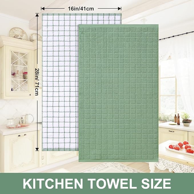 Homaxy Large Premium Cotton Kitchen Towels 16"x 28", 12 Pack, Grass Green | Natural Ring Spun 390 GSM Dish Towels, Super Absorbent Terry Kitchen Hand Towels, Soft Tea Towels with Hanging Loop
