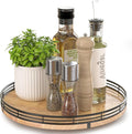 AMH 12-Inch Farmhouse Oak Lazy Susan Organizer | Smooth rotating oak tray with walnut finish for dining tables, kitchen counters, pantries and cabinet storage.