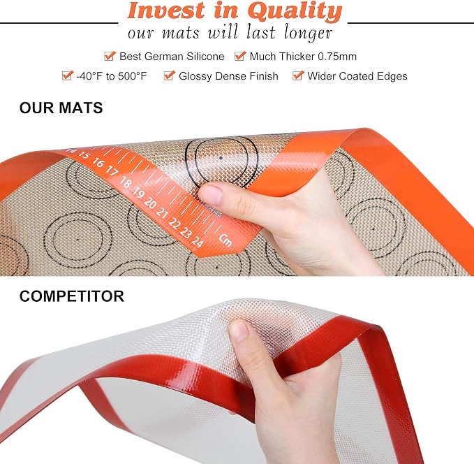 Best German Silicone Baking Mat, 2 Half Sheets Macaron Baking Mats | Non Slip Silicone Baking Sheet, Non Stick Reusable, BPA Free, PFOA Free, Non-toxic, Dishwasher Safe