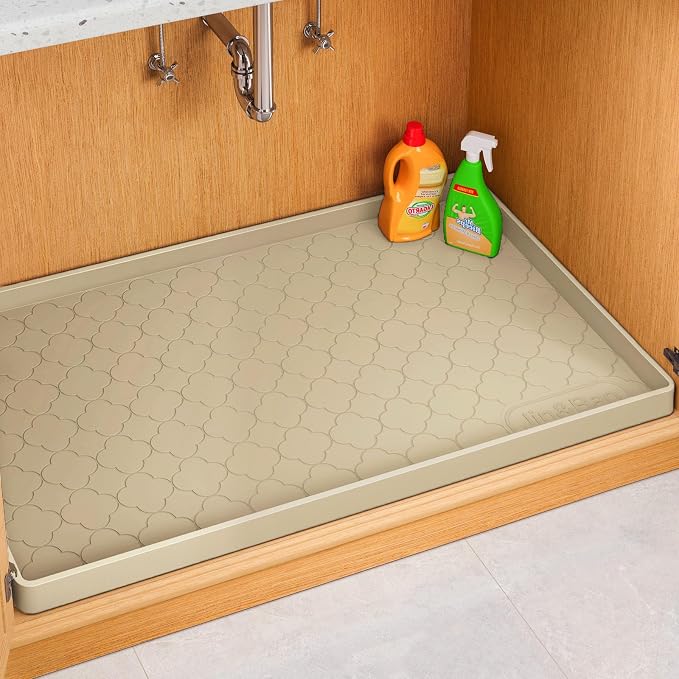 Jin&Bao Under Sink Mat 40" x 22" Waterproof Silicone Cabinet Kitchen Liner | Silicone under kitchen sink mat,cabinet protector,bathroom shelf liner,raised edge,anti-slip,easy to clean & dishwasher safe