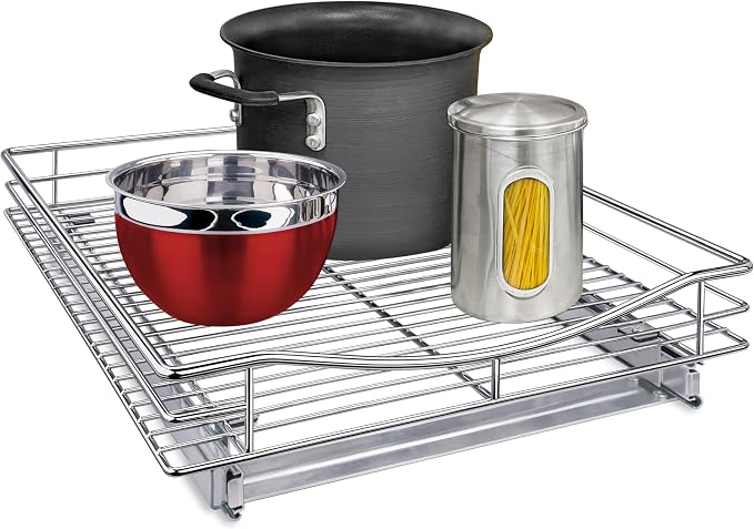 LYNK PROFESSIONAL® Pull Out Cabinet Organizer, Kitchen Slide Out Drawer | 17W x 18D chrome rollout shelf creates easy-access storage for cookware, pantry items and kitchen essentials inside cabinets