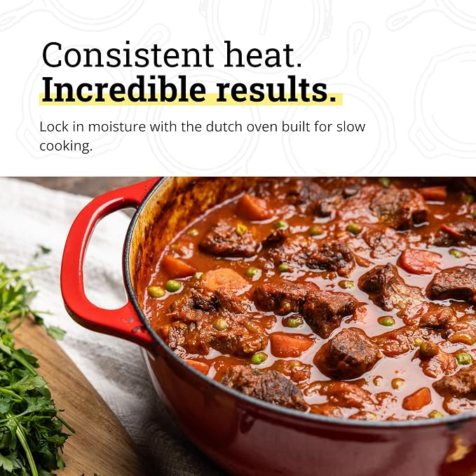 Lodge Essential Enamel Cast Iron Dutch Oven 6 Quarts - Perfect for Bread Baking, Braising, Marinating & Slow Cooking, Features Moisture-Sealing Lid & Dual Handles, Kitchen Essentials, Island Spice Red