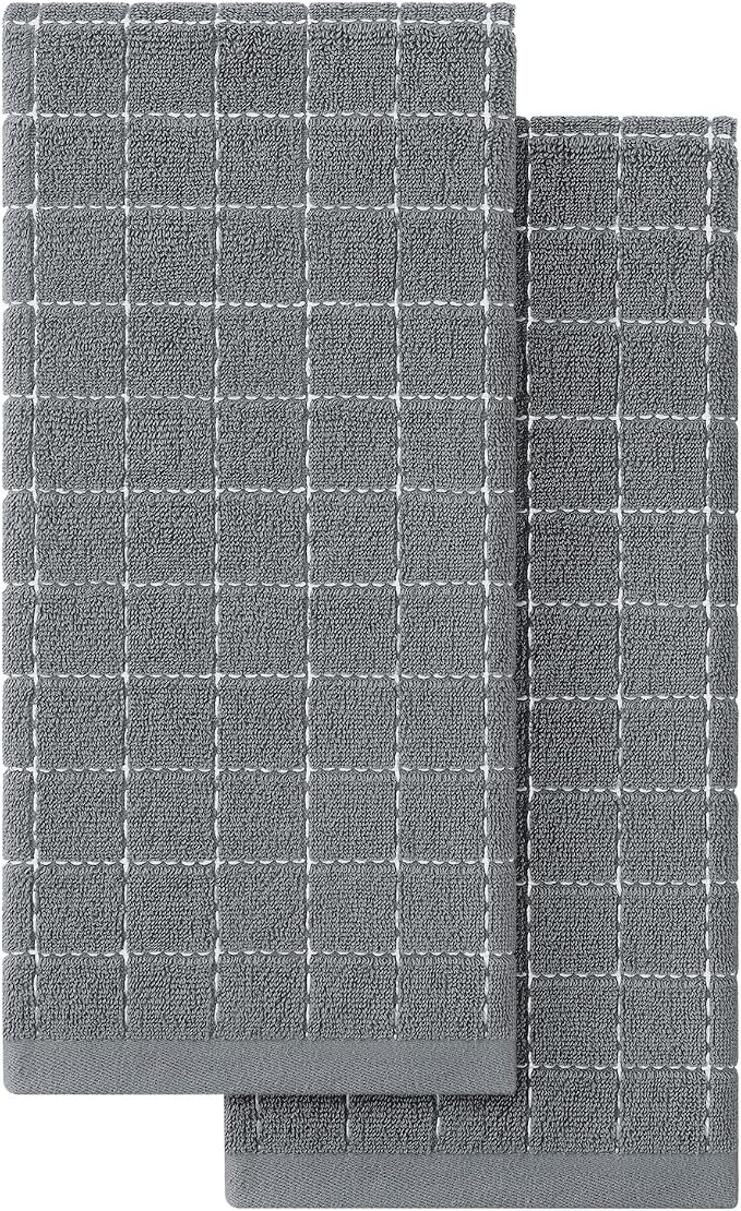 Homaxy 100% Cotton Terry Kitchen Towels, 2 Pack, Grey | Ultra Soft and Absorbent Dish Towels for Kitchen, Suitable for Drying and Washing Dishes