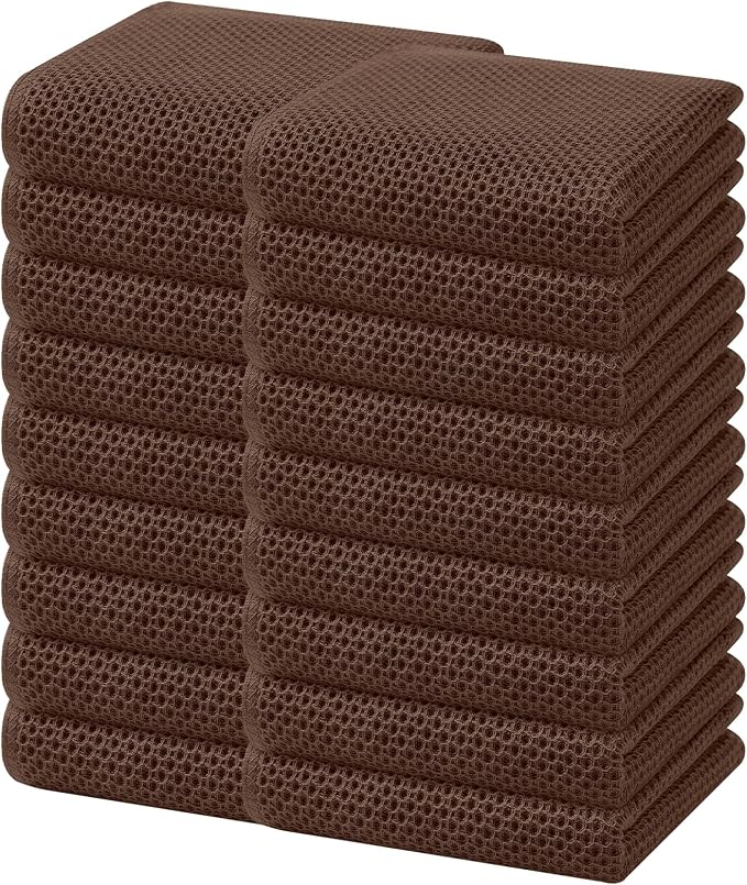 Homaxy 100% Cotton Waffle Weave Kitchen Dish Towels 18-Pack, Coffee | 13 x 28 Inches, Ultra Soft Absorbent Dish Towels, Quick Drying Cleaning Towels