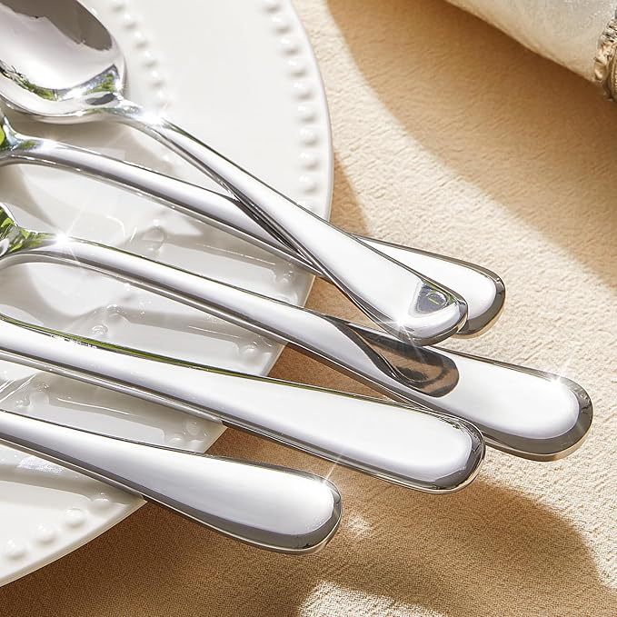 Silverware Set for 8,45 Piece Stainless Steel Flatware with Serving Utensil | KINGSTONE Heavy Duty Cutlery set, Mirror Polished Knives Fork and Spoon Utensils ,Dishwasher Safe for Wedding Housewarming