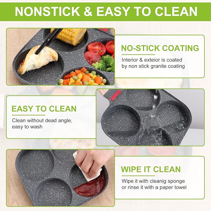 Egg Pan, Premium Egg Pans Nonstick, Omelette Pan with Lid , Healthy Egg Frying Pan for Breakfast, Egg Sandwich, Hamburger, Pancake, Egg Skillet Suitable for Gas Stove & Induction Cookware (Black)