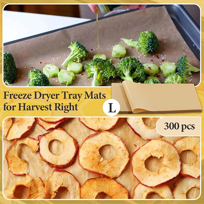 300 PCS Freeze Dryer Tray Mats for Harvest Right Dryer - Freeze Dryer Parchment Paper Set for Medium Trays - Non-Stick Baking Mats One-Off Parchment Paper Harvest Right Accessories (19.6" x 8.4")