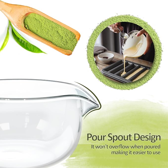 Matcha Bowl and Whisk Holder Set, Glass Matcha Bowl with Spout, Ceremonial Mixing Chawan, Clear Traditional Japanese Matcha Kit for Tea/Matcha Powder/Soup - Hammer Pattern