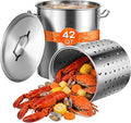 VEVOR Stainless Steel Stockpot, 42 Quart Large Cooking Pots, Cookware Sauce Pot with Strainer, Lid, and Handle, Heavy Duty Commercial Grade Stock Pot, Sanding Treatment, for Large Groups Events Silver