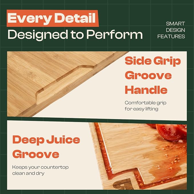 Riveira Extra Large Bamboo Cutting Board for Kitchen, 36" x 24", 0.8 Inch Thick – Large Wood Cutting Board with Juice Groove, Reversible Butcher Block Cutting Board for Meat, Bread & Charcuterie