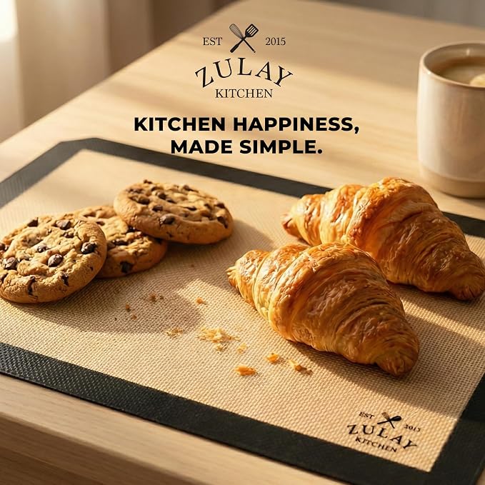 Zulay Kitchen Silicone Baking Mat 2 Pack – 16.5"×11.6" BPA-Free Reusable Baking Sheet, Heat Resistant 480°F – Non-Slip Border, Perfect for Cookies, Bread, Pastries & Oven Use - (Black)