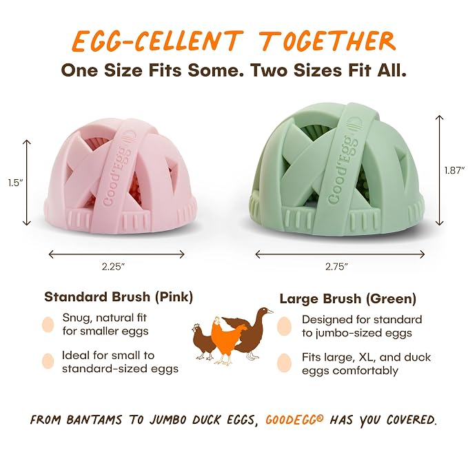 GoodEgg The Original Egg Brush, Silicone Egg Cleaning Brush for Farm Fresh Eggs, Chicken Coop Cleaning Tools, Egg Washer, Chicken Coop Accessories, Large to XL Sized Eggs, Green, As Seen On Shark Tank | Patented Silicone Design for Any Size Eggs, Made ...