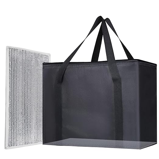 Bodaon 1PK Insulated Grocery Bags with Reinforced Baseboard, X-Large, Black | Reusable, Heavy Duty, Cooler Tote for Stability & No Sag, Thermal Bag for Hot Cold Food, Delivery, Shopping, Travel, Camping