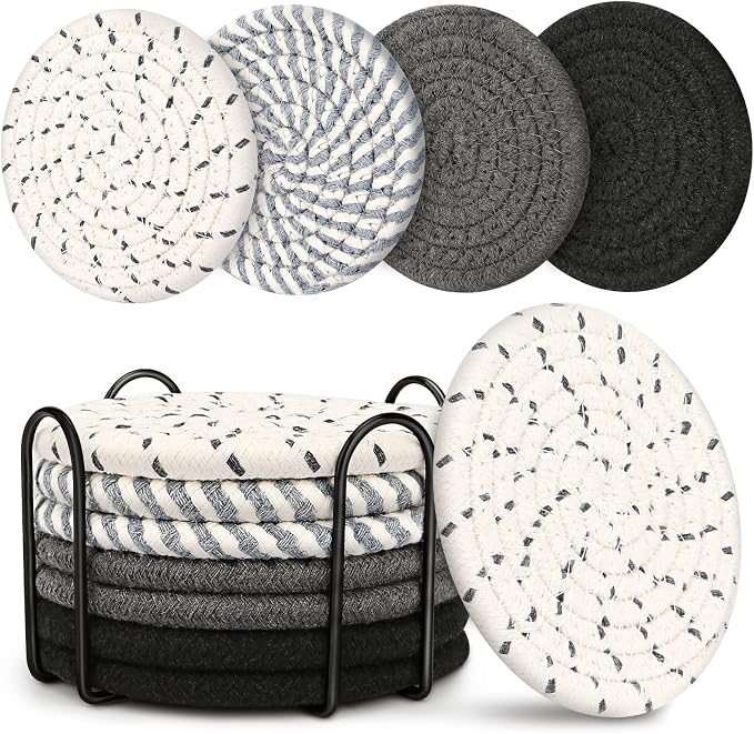 Coasters for Drinks, Coasters Set of 4 - Color, 8 Pack Coaster Set, Absorbent Coaster with Holder, Coffee Table Decor, Living Room Decor, Home Decor Living Room