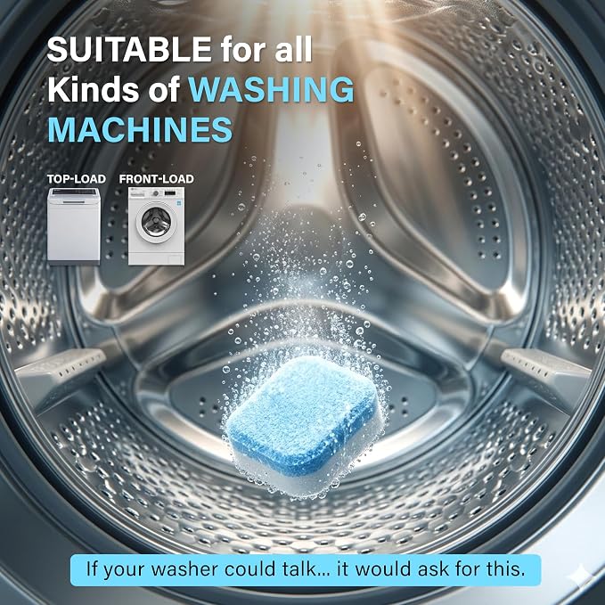 Washing Machine Cleaner Descaler 24 Pack - Deep Cleaning Tablets For Front Loader & Top Load Washer, Eco-Friendly Deodorizer, Clean Inside Drum and Laundry Tub Seal - 12 Month Supply