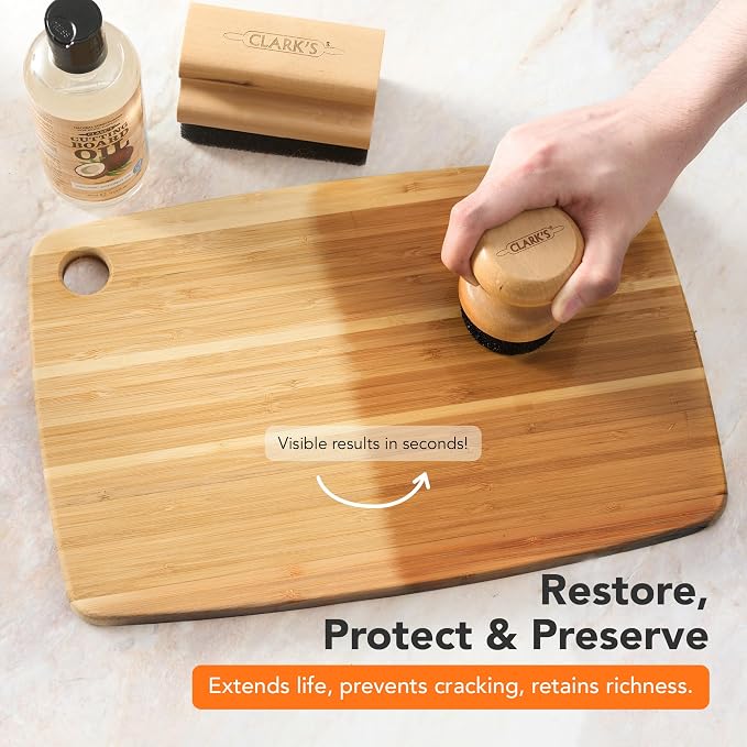 CLARK'S Cutting Board Oil & Wax Kit, Made of Organic Coconut Oil - Set of 2 | Includes Food Grade Mineral Oil, Cutting Board Wax For Cutting Boards, Butcher Blocks & Kitchen Wooden Utensils