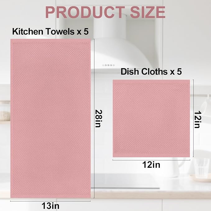 Homaxy 10 Pack 100% Cotton Kitchen Towels and Dishcloths Set, Dried Roses | 12 x 12 Inches and 13 x 28 Inches Kitchen Towels Set, Ultra Soft Absorbent Dish Cloths for Washing Dishes