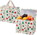 VENO 2 Pack Insulated Cooler Bag for Food Delivery, Reusable Grocery Bag | Heavy Duty Large Collapsible Cooler Shopping Tote w/ Zippers, Foldable, Stands Upright for Camping Picnic(Jingle Mix, 2 Pack)
