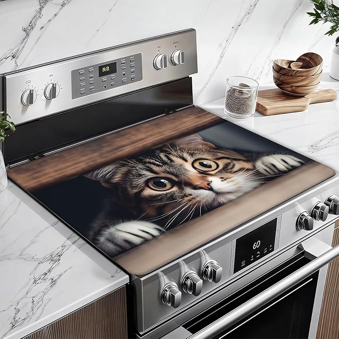 Cute Cat Stove Top Covers for Electric Stove, Electric Gas Stove Pad Heat Resistant Range Cooktop Protector for Home Decor Kitchen 28"x20"