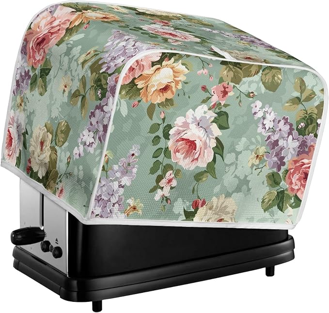 Floral Print Toaster Cover 2 Slice Fits For Most Standard Carrying Toaster, Anti-Dust Small Appliance Cover, Washable Kitchen Broiler Cover, Green