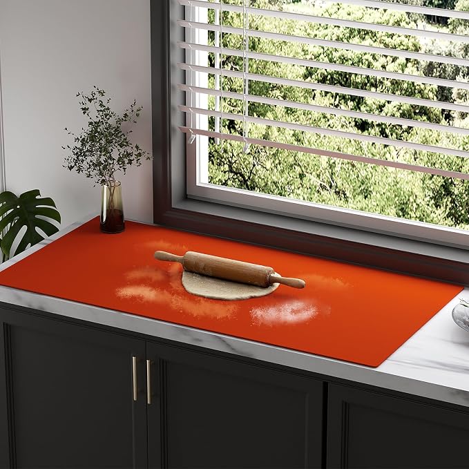 Silicone Protector Mat 47x24 Inch,Orange | 1.3mm silicone mat, heat resistant, non-slip & waterproof. Ideal for baking, painting, resin, welding and table protection.