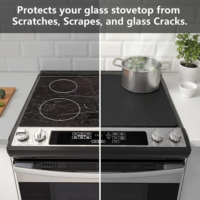 YUHFERA Stove Top Cover for Electric Stove - Silicone Stove Mat for Glass Top, Glass Cooktop Protector, XL Dish Drying Mats For Kitchen,Oven Covers for Electric Stove (Black,28 x 20)