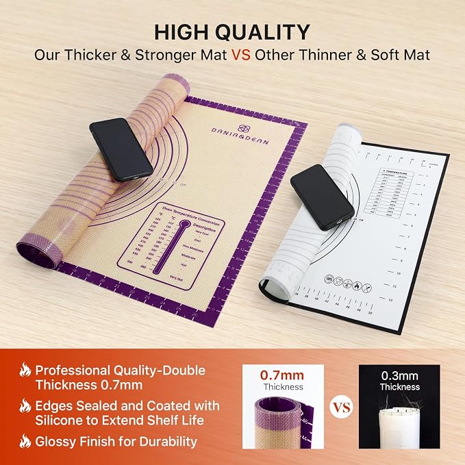 DANIA & DEAN 28"x20" Extra Thick Silicone Baking Mat for Pastry and Bread | Non-Slip & Non-Stick Mat with Measurements, for Pizza, Pie Crust, Dough Rolling, Pasta & Sourdough, Reusable Counter Sheet