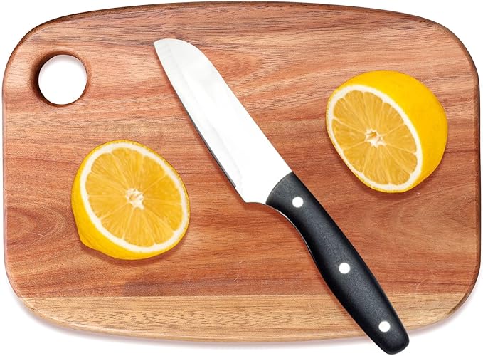 Small Acacia Wood Cutting Boards for Kitchen with Hanging | Medium Wooden Cutting Board for Vegetables, Fruit, Bread, Meat, Cheese, Charcuterie - BPA Free, 10" x 8"