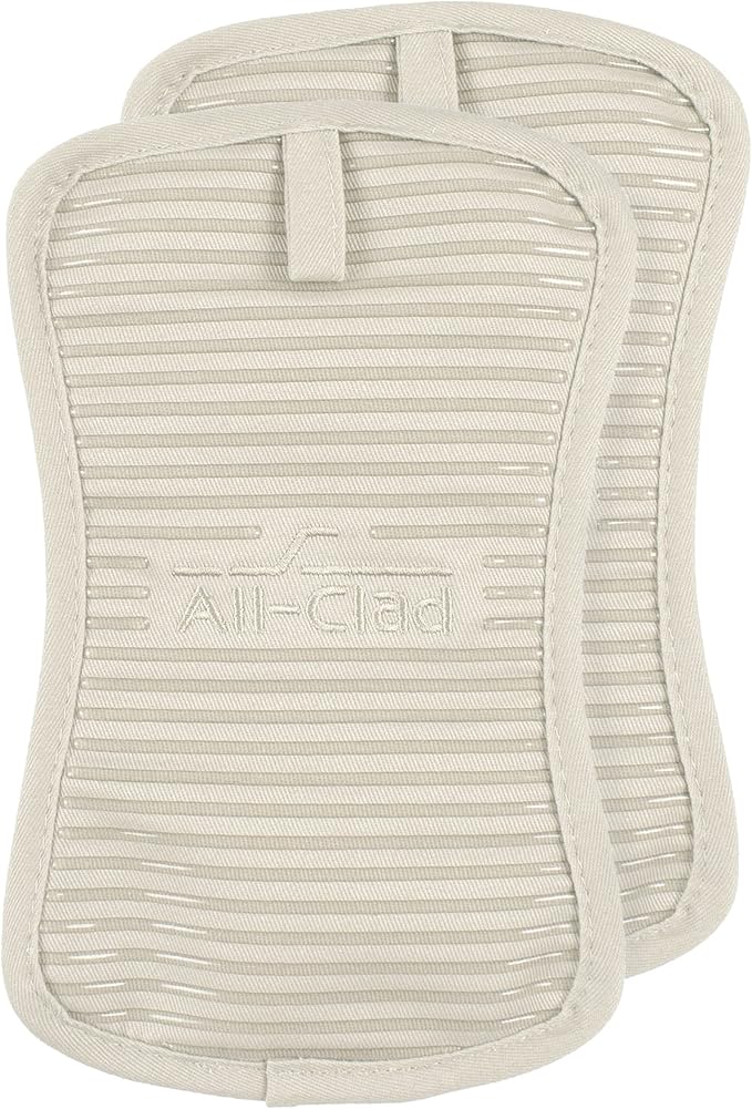 All-Clad Premium Pot Holder & Hot Pad: Heat Resistant to 500 Degrees - 100% Cotton, 10"x6.25" Hot Pad for Kitchen and Barbeque, (2-Pack), Almond