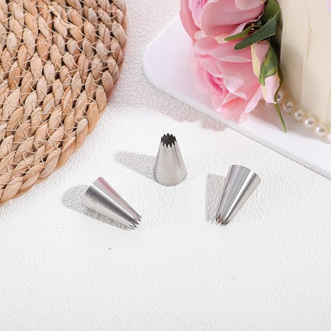 3 Pieces #32 Cake Piping Tip Open Star Icing Tip Seamless Icing Tips Stainless Steel Cupcake Piping Tips for Frosting Macarons Dessert Cake Decorations, Sliver