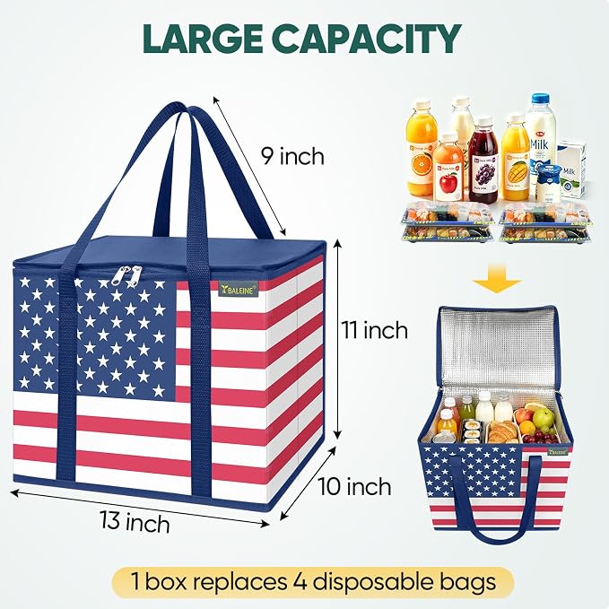 BALEINE 1PK Insulated Reusable Grocery Bag, Heavy Duty Shopping Tote | Foam & Foil Insulation, 9" Long Handles, Reinforced Bottom Keeps Upright, Fold Flat Storage, Water-Resistant Shopping Bag