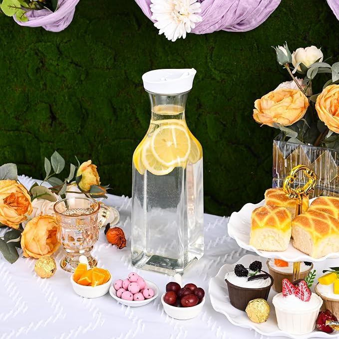 Set of 6 Plastic Carafe with Lid, 50 Oz Carafes for Mimosa Bar Supplies, Square Base Juice Containers, Water Bottle, Milk Container, Clear Beverage Containers for Fridge
