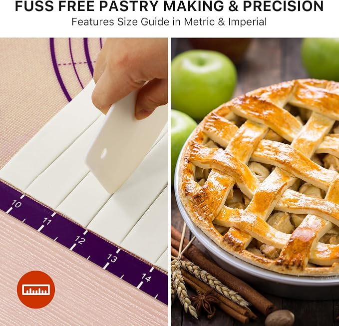 DANIA & DEAN 26"x16" Extra Thick Silicone Baking Mat for Pastry and Bread | Non-Slip & Non-Stick Mat with Measurements, for Pizza, Pie Crust, Dough Rolling, Pasta & Sourdough, Reusable Counter Sheet
