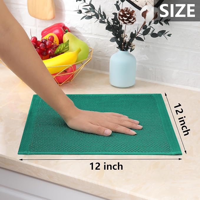 Homaxy 100% Cotton Waffle Weave Kitchen Dish Cloths 6-Pack, Dark Green | 12 x 12 Inches, Ultra Soft Absorbent Dish Towels, Quick Drying Dish Rags with Hanging Loop