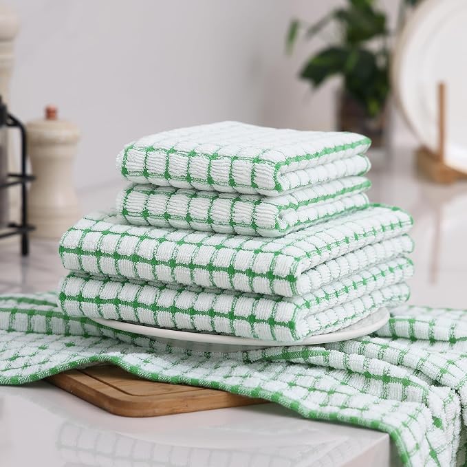 Homaxy Kitchen Towels and Dishcloths Set, Set of 8, Green | Cotton Terry Kitchen Dish Towels, Super Soft and Absorbent Dish Cloths, 16 x 25 and 12 x 12 Inches