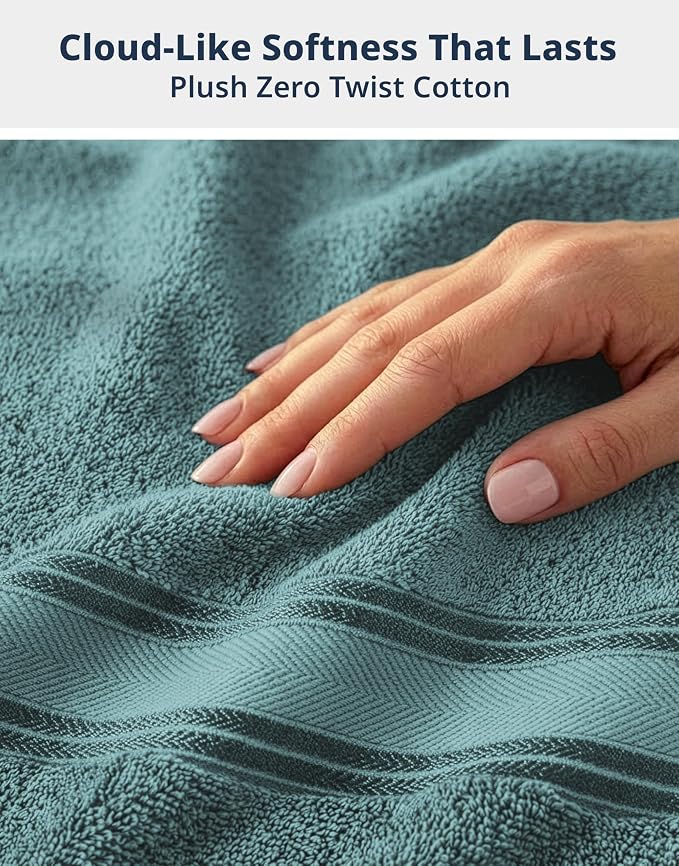 LANE LINEN Bath Towel Set 100% Cotton 12 Piece Soft Absorbent - Teal | Oeko-Tex Bath Towels - Zero-Twist Cotton, Terry Weave Comfort, Long-Lasting Comfort, Hotel-Style Look, Machine Washable