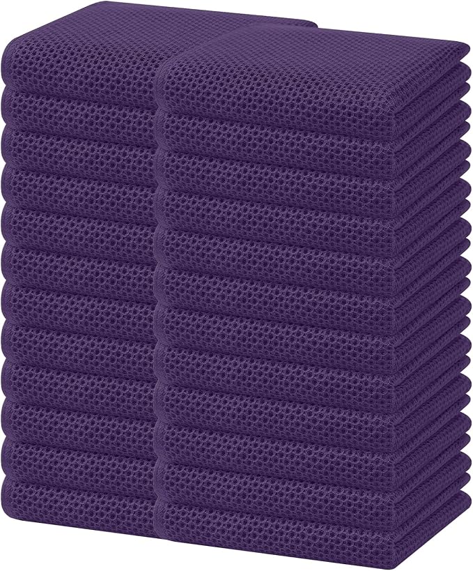 Homaxy 100% Cotton Waffle Weave Kitchen Dish Towels 24-Pack, Eggplant | 13 x 28 Inches, Ultra Soft Absorbent Dish Towels, Quick Drying Cleaning Towels