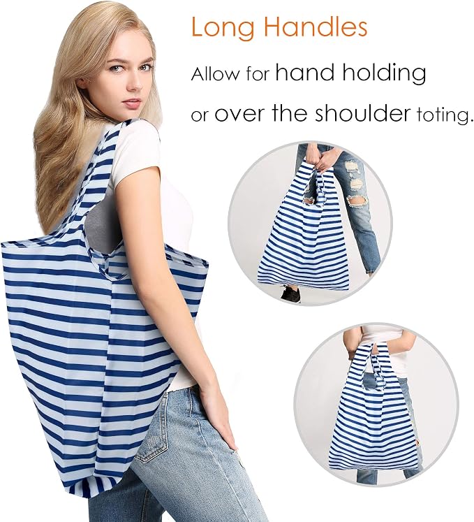 BeeGreen Reusable Foldable Shopping Totes with Handles,12 Pack Heavy Duty Polyester Fabric Geometry Grocery Bags, Large Fashion Reusable Bags for Travel & Groceries, Washable Cloth Bag Bulk